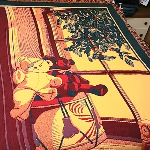 Bob Timberlake Christmas Throw Blanket Friendship Bears & Holly USA Made - Picture 1 of 2
